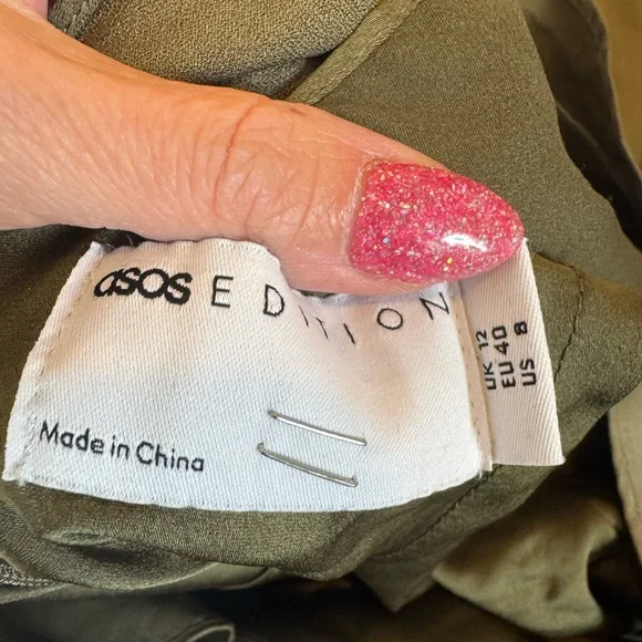 ASOS Edition Olive Green Satin Maxi Gown Dress Halter Open Back Bridesmaid 8 - Picture 6 of 11